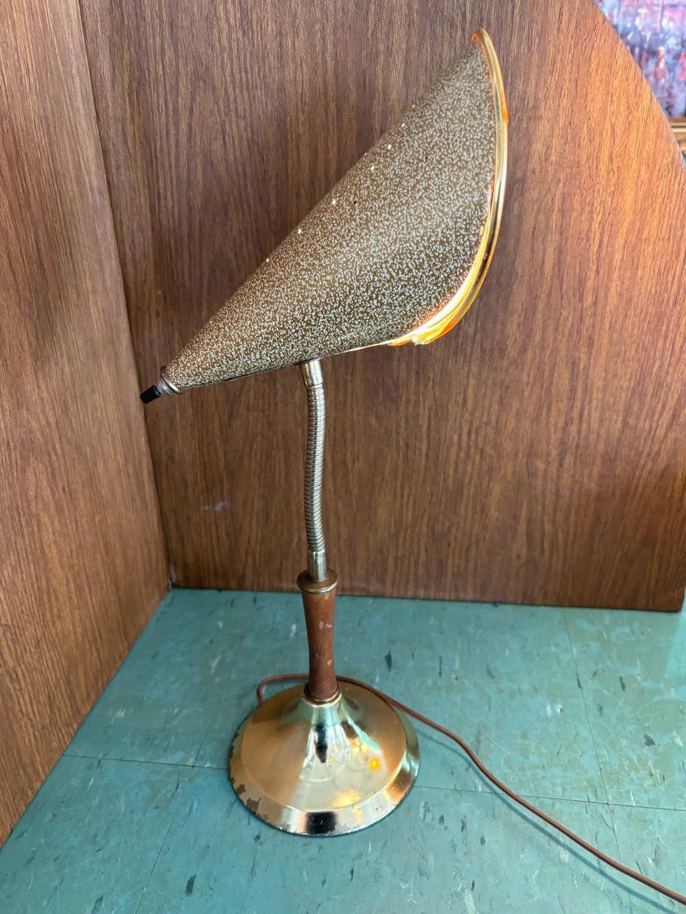 Vintage Mid-Century Brass & Textured Gold Gooseneck Desk Lamp